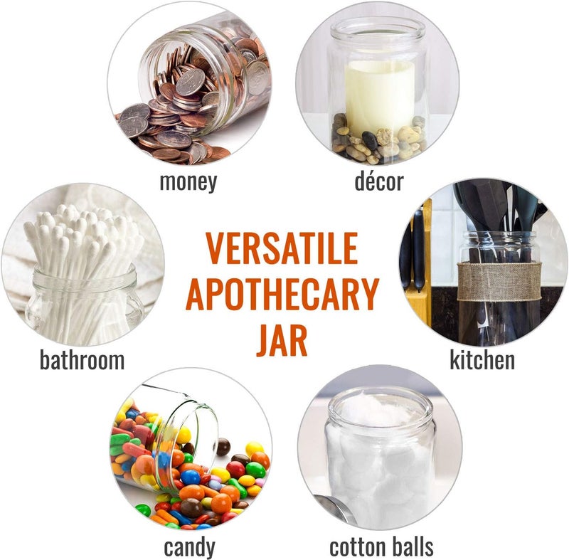 MABIS Decorative Storage Apothecary Clear Glass Jar with Metal Lid for Kitchen, Bathroom, and Laundry Organization - 4.1 x 3.9 x 7 inches - Image 2